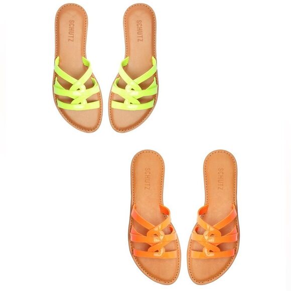 SCHUTZ Women's Lyta Patent Strappy Sandals Bundle In Pink Lemon & Acid Orange - Picture 1 of 15